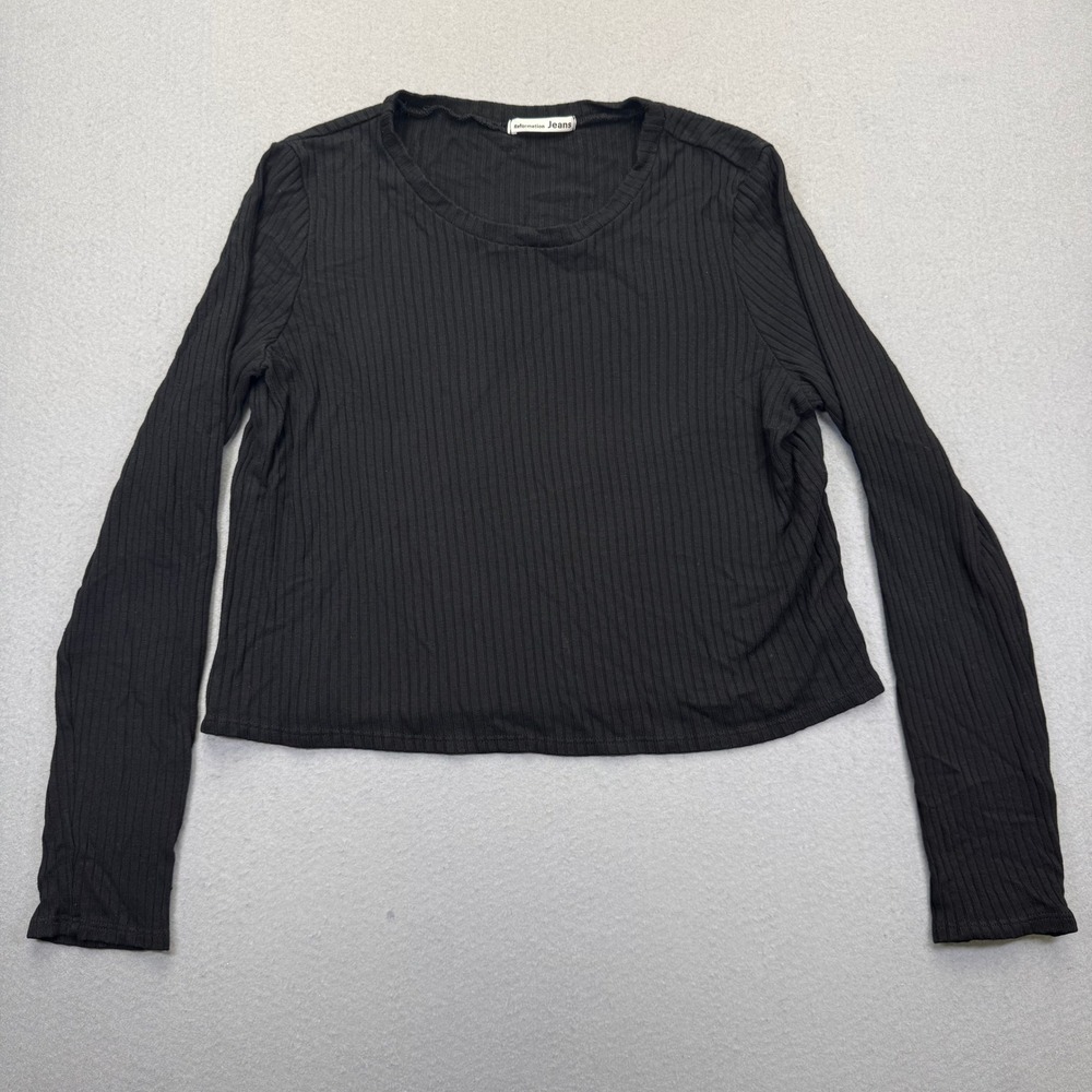 Reformation Jeans Womens XL Black Ribbed‎ Long Sleeve Cropped T-Shirt PO 14907